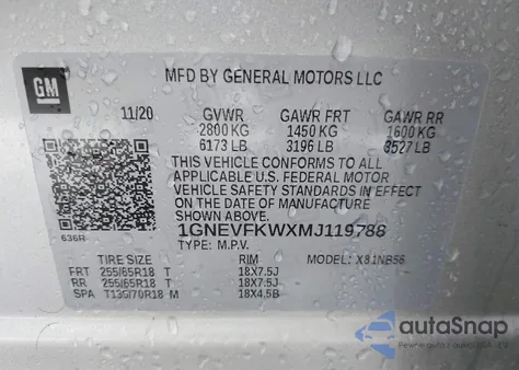 2021 Chevrolet Traverse Awd Ls from USA, damaged, VIN 1GNEVFKWXMJ119788